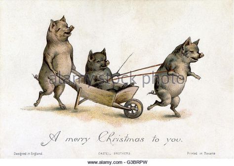 Victorian Wheelbarrow Stock Photos & Victorian Wheelbarrow Stock ... Three Pigs, Print Christmas Card, Merry Christmas To You, Large Picture Frames, Wonderful Images, Picture Library, Pigs, Gifts In A Mug, Art Reproductions