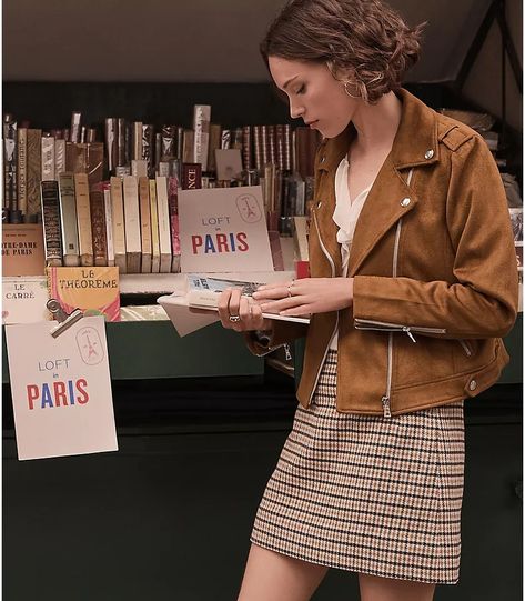 TRENDS TO TRY | Loft Fall Jacket 2024 Women, Suede Fashion 2024, Grey Suede Jacket Outfits, Cognac Leather Jacket Outfit, Suede Biker Jacket Outfit, Tan Leather Jacket Outfit, Suede Moto Jacket Outfit, Therapist Outfit, Suede Jacket Outfit