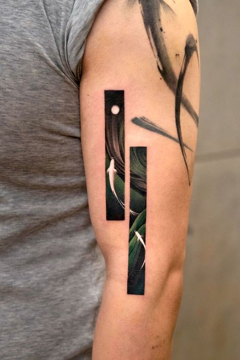 Pisces Sleeve Tattoo For Men, Linear Tattoo Men, Pisces Tattoo Ideas For Women, Rectangular Tattoo Ideas, Pisces Tattoo For Men, Tattoo Ideas For Women Unique, Strip Tattoo, Pisces Tattoo Ideas, 2023 Workout