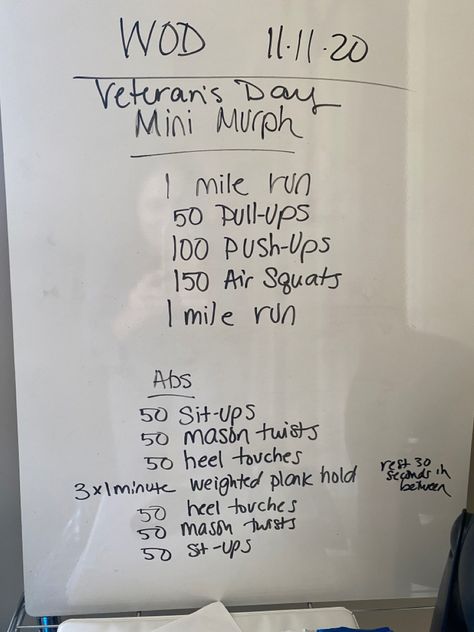 Mini Murph Workout, Murph Workout, Air Squats, Conditioning Workouts, Veteran’s Day, Crossfit Workouts, Gym Inspiration, Kettlebell Workout, Workout Ideas