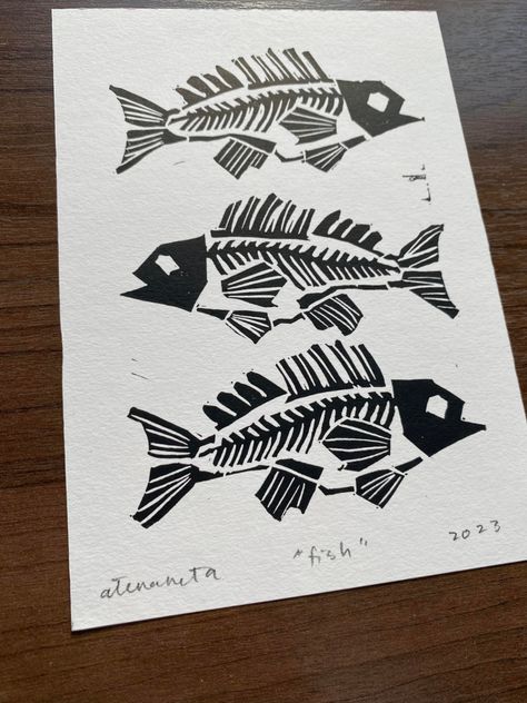 fish drawing fish study art study anatomy fish skeleton fish anatomy fish bones art painting wall art victorian art gothic decor cottagecore poster cottagecore style goblincore fish fish dance funky fish small fish lover pet gift black and white art contemporary art abstract art painting linoprint linocut small artist female artist my art my art style witchy art print witchy things witchcraft gift lover Animal Printmaking, Abstract Fish Art, Fish Prints, Fish Bone Drawing, Ink Fish Drawing, Linoleum Print Shirt, Fish Printmaking, Linocut Prints Ideas, Fish Skeleton Drawing Simple