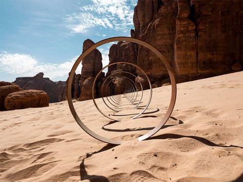 Futuristic Large-Scale Installations Built In The Heart Of Al Ula Desert In Saudi Arabia Desert Ecosystem, Ancient Tomb, Living Museum, International Artist, Archaeological Site, Garden Stones, Land Art, Steel Ring, American Artists