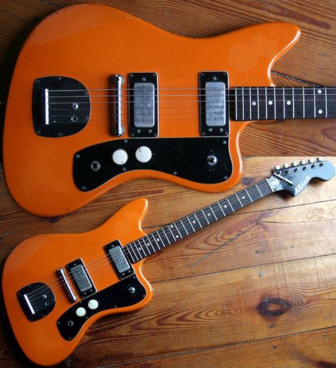 From Guitar Blog: Klira Jazzmaster-like in bright orange finish. I don't know if it's just the orange talking, or those big white knobs, but... WANT! Guitar Inlay, Guitar Designs, Colour Study, Cheap Guitars, Music Machine, Guitar Finishing, Custom Electric Guitars, Guitar Kits, Cookie Tin