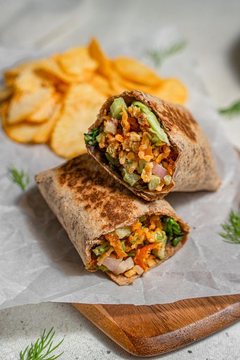 Shredded Tofu Wrap Tofu Wrap, Shredded Tofu, Vegan Tofu Recipes, Tofu Wraps, Tofu Recipes Vegan, Vegan Sandwiches, Vegan Tofu, Vegan Main Dishes, Vegan Meal Plans