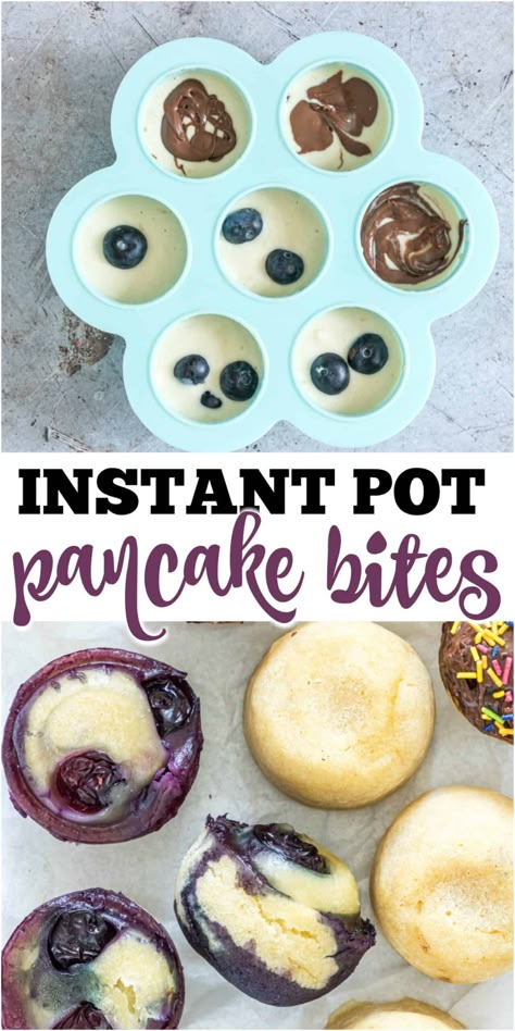 Instant Pot Pancake Bites - A whole new way to use your Instant Pot! These miniature pancakes are especially tasty drizzled with nutella and covered in sprinkles. Instant Pot Silicone Mold Recipes, Instant Pot Bites, Instant Pot Pancake Bites, Instant Pot Appetizers, Instant Pot Bread, Instant Pot Dessert Recipes, Pancake Bites Recipe, Instant Pot Dump, Instant Pot Dinner