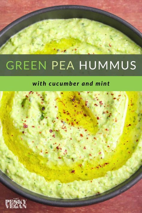 Cucumber Vegan Recipes, Vegan Mint Recipes, Cucumber Hummus, Roasted Peas, Pea Dip, Green Peas Recipes, Pea Hummus, Pea Snacks, Vegan Jambalaya