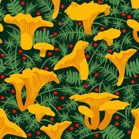 Beautiful yellow mushrooms chanterelles ... | Premium Vector #Freepik #vector Yellow Mushroom, Vector Photo, Image Collection, Seamless Pattern, Premium Vector, Wrapping Paper, Seamless Patterns, Graphic Resources, Stuffed Mushrooms