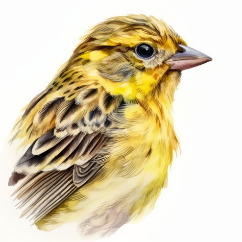 Yellow Bunting, Bird Digital Art, Cat Dragon, Bunting Bird, Bird Portrait, Dragon Bird, Animal References, Art Watercolor Painting, World Of Art