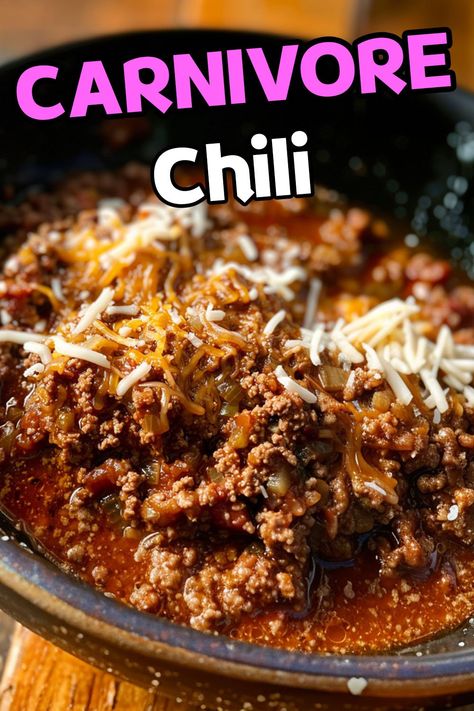 Carnivore Chili Fall Carnivore Meals, Only Meat Diet, Carnival Diet Recipes, Bariatric Chili Recipe, Carnivore Pizza Crust Canned Chicken, Carnivore Spaghetti Sauce, Carnivore Diet Lunch On The Go, Keto Whole Foods, Carnivore Chili Recipe Crockpot