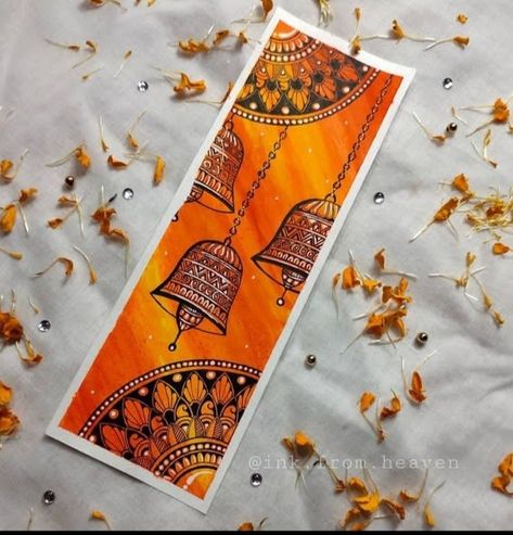 Diwali Bookmarks, Painting Ideas For Diwali, Madhubani Paintings Ideas Design, Madhubani Bookmarks, Diwali Board, Bookmark Business, Diwali Drawing, Handmade Bookmarks Diy, Brush Pen Art