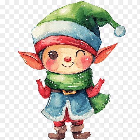 Cute Winking Christmas Elf Clipart Cute Elves Drawing, Elves Illustration, Elf Watercolor Painting, Elf Christmas Illustration, Christmas Elf Art Illustration, Vintage Christmas Elf Illustration, Christmas Elf Clipart, Elf Clipart, Wooden Mailbox