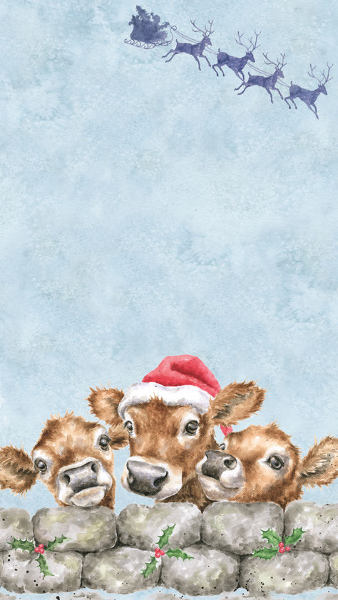 Christmas Cow Wallpaper Iphone, Cow Christmas Wallpaper, Highland Cow Christmas Wallpaper, Christmas Cow Wallpaper, Cow Wallpaper, Office Christmas Decorations, Christmas Phone Wallpaper, Watercolor Christmas Cards, Winter Wallpaper