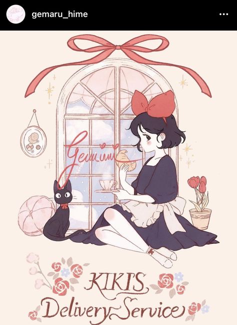 Kikis Delivery Service Fanart, Kikis Delivery Service Art, Kikis Delivery Service Poster, Kiki And Jiji, Studio Ghibli Fanart, Studio Ghibli Characters, Kiki Delivery, Ghibli Artwork, Kiki's Delivery Service