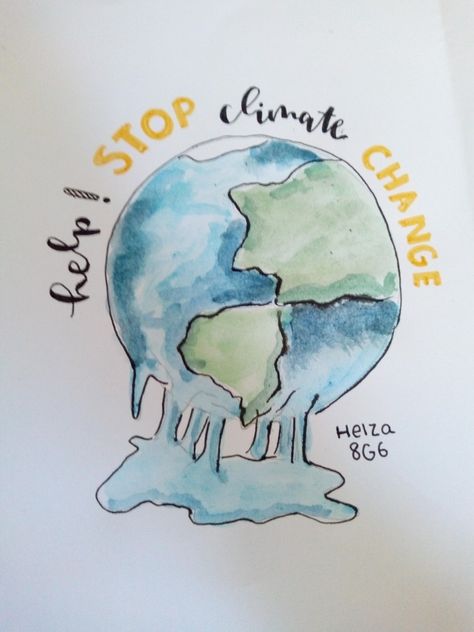 Poster on climate change Environmental Art Projects, Save Water Poster Drawing, Change Pictures, Cover Page For Project, Planet Drawing, Protest Posters, Awareness Poster, Change Picture, Poster Drawing