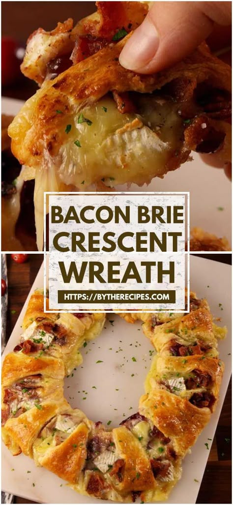 Baked Brie Pillsbury Crescent Rolls, Brie Cheese Crescent Rolls, Brie Crescent Wreath, Crescent Wreath, Bacon Brie, Brie Cranberry, Pillsbury Crescent, Pillsbury Dough, Brie Recipes