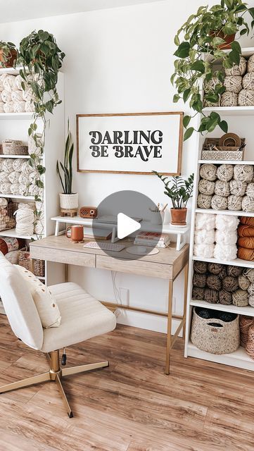 Megan | Darling Be Brave on Instagram: "I’m sooo excited to share my new desk setup with all of you! 🤩

This summer I decided to completely redo an area in my yarn studio by adding in a designated computer workspace and oh goodness it’s making such a huge difference in my productivity already. 

When designing this space, I wanted it to feel cozy, beautiful, and functional since I plan on spending a lot of time here while creating crochet patterns and editing videos for YouTube. 

Walking into my office everyday is something I seriously look forward to everyday. I love this space so much. It makes me so happy 🥰

Check out my blog at darlingbebrave.com (I’ll have an easy link to click in my bio here on Instagram) for links to all the things you see in this reel ✨" Modern Home Offices, Cupboard Design, Desk Setup, I Decided, Apartment Design, Brave, Work Space, Home Office, Modern House