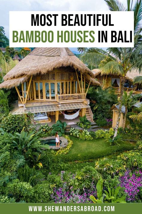 Are you looking for the most unique places to stay in Bali? Here's a list about the most magical bamboo houses in Bali you can actually book! | Bali travel tips | Where to stay in Bali | Best places to stay in Bali | Bali bamboo house | Best Bali resorts | Bali travel guide | Bali House | Bali unique hotels | Bali jungle hotels | Bali bamboo homes | Bali aesthetic | Places with hanging net in Bali | Bali Indonesia | Bali travel | Bali hidden gems Houses In Bali, Bamboo House Bali, Bamboo Houses, Bali Jungle, Bali Huts, Bali Aesthetic, Hanging Net, Travel Bali, Bamboo House Design