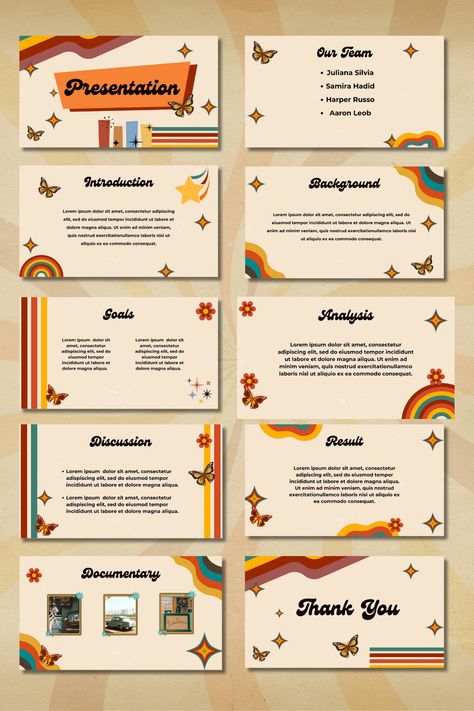 Free template Editable in Canva Orange, Red, Colorful, Cute, Retro, Groovy, School, Group, Presentation   #KreasiCanvaPinterest Canva Retro Template, Canva Retro, Group Presentation, Symbol Ideas, Template Presentation, Retro Groovy, Power Point, Presentation Template, Canva Template