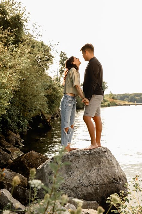 Couple Inspo ~ Couple Photography ~ Water photoshoot ~ Beach photo session ~ Ideas for couple photoshoot Couples Water Photoshoot Ideas, Couple Photos In Water, Couples Photo Shoot In Water, Couple Water Photoshoot, Water Couple Photoshoot, Couples Photoshoot In Creek, Couple Water Photoshoot River, River Couple Photoshoot, Lake Couple Photoshoot