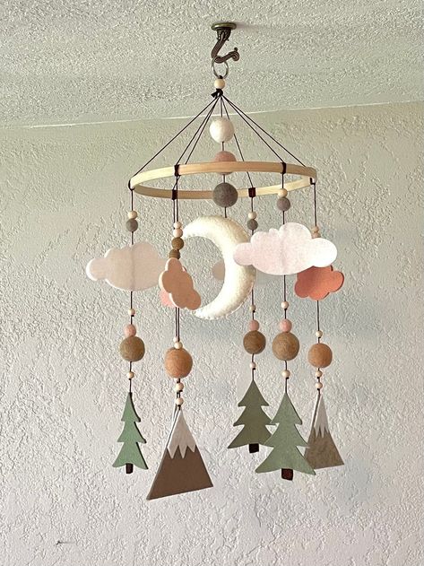 Baby Girl Mountain Nursery, Forest Nursery Girl, Camping Nursery Theme, Wild Flower Nursery, Woodsy Nursery, Tree Mobile, Wilderness Nursery, Camping Nursery