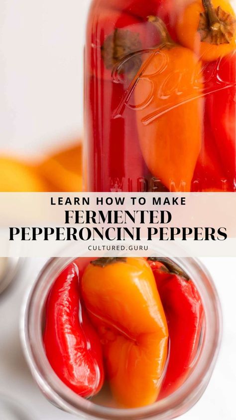 Fermented Red Peppers, Canning Pepperoncini Peppers, Fermented Peppers, Fermenting Recipes, Pickled Pepperoncini, Lacto Fermented, Pickled Peppers, Fermenting Weights, Pepperoncini Peppers