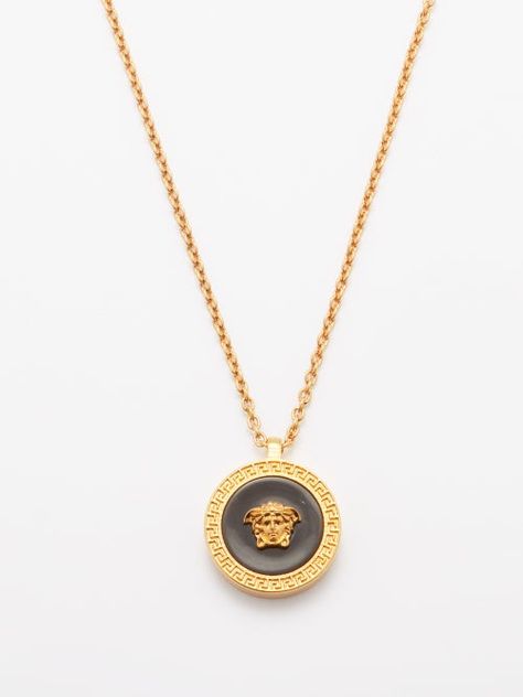 Shop or share your style of the product on ModeSens! Versace sets the Medusa-head motif of this gold-tone medallion necklace in a pool of glossy black enamel, then encircles with the house's meandering Greek-Key pattern. Medusa Pendant, Black Medusa, Versace Necklace, Greek Key Pattern, Medusa Head, Medallion Necklace, Greek Key, Mens Gold, Gold Pendant Necklace