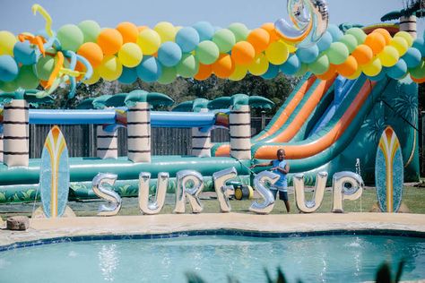 Under Sea Party Decorations, Boy Summer Birthday Party Themes, Pool Birthday Party Ideas For Boys, Pool Party For Boys, Summer Birthday Party Ideas For Boys, Surf Theme Birthday Party, Surfs Up Birthday Party, Retro Surf Party, Surfs Up Party