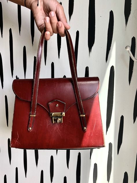 Bottom Liner, Etienne Aigner Handbags, Late 1960s, Etienne Aigner, Ladies Handbags, Pocket Book, Ancient History, Leather Purse, Deep Red