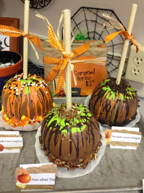 Caramel apple pumpkins I made for the pumpkin decorating contest at work. Decorated Pumpkins, Creative Pumpkin Decorating, Christmas Pumpkins, Pumpkin Carving Contest, Pumpkin Decorating Contest, No Carve Pumpkin Decorating, Pumpkin Carving Party, Pumpkin Contest, Pumpkin Carving Designs