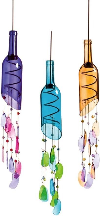 Amazon.com : New Creative Stunning and Unique Wind Chime with Light Orange Bottle Design 2.75 x 29 x 2.75 : Patio, Lawn & Garden Wine Bottle Wind Chimes, Unique Wind Chime, Liquor Bottle Crafts, Beautiful Crafts, Diy Glass Bottle Crafts, Glass Wind Chimes, Diy Wind Chimes, Wine Bottle Art, Wine Bottle Diy Crafts