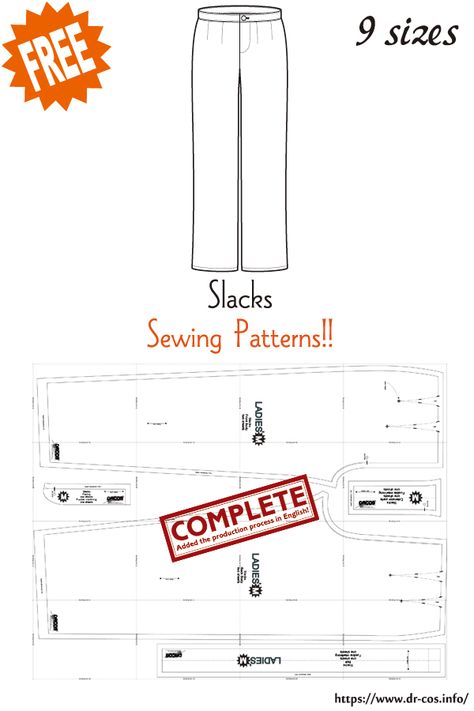 This is the pattern of Slacks. inch size(letter size) Children's-4,8,10/Ladies'-S,M,L,LL/Men's-L,LL cm size(A4 size) Children's-100,120,140/Ladies'-S,M,L,LL/Men's-L,LL Added the number of fabric meters required for each size ❤️The production process is now uploaded to the site. Pant Size Chart Men, Slacks Pattern, Slack Pattern, Japanese Sewing Patterns, Sewing Pants, Free Sewing Patterns, Japanese Sewing, Japanese Patterns, Paper Pattern