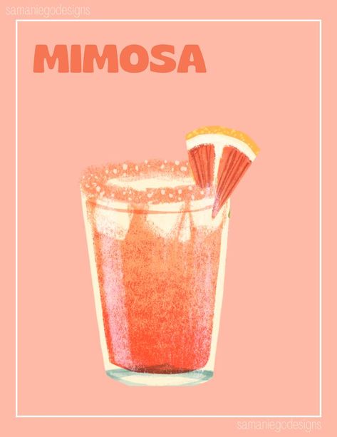 Cocktail Graphic, Cocktail Aesthetic, Mimosa Cocktail, Cocktail Poster, Food Poster Design, Cocktail Menu, Kitchen Posters, Vintage Cocktail, Food Poster