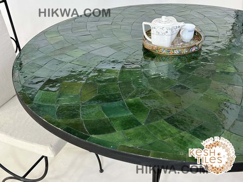 AMAZING MOSAIC TABLE, Handmade Round Green Table, Traditional Custom Made Flower Design,  Luxurious Outdoor Patio Furniture For Home Decor Check more at https://hikwa.com/product/amazing-mosaic-table-handmade-round-green-table-traditional-custom-made-flower-design-luxurious-outdoor-patio-furniture-for-home-decor/ Mosaic Round Table, Moroccan Fountain, Moroccan Side Table, Mosaic Tile Table, Moroccan Furniture, Mosaic Table Top, Tile Table, Pom Pom Pillows, Jewelry Box Mirror