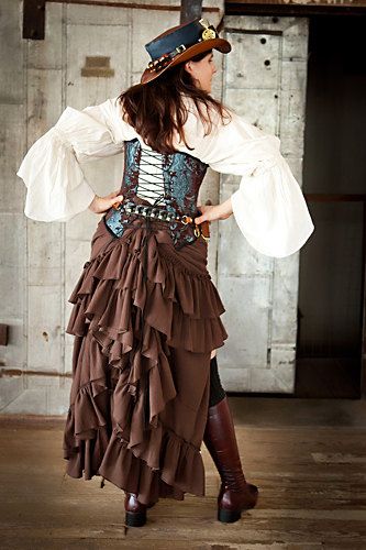 Brown Saloon Girl Skirt Steampunk Pirate Ruffles Long Saloon Outfits, Steampunk Costume Women, Saloon Girl Dress, Saloon Dress, Saloon Girl Costumes, Wild West Costumes, Wild West Outfits, Belly Dance Skirt, Saloon Girls