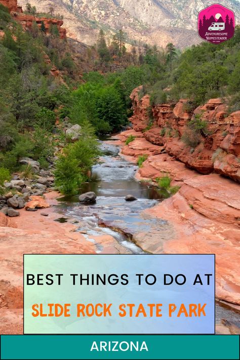 Some of the best things to do at Slide Rock State park are swimming, hiking, and sliding on rocks. here is a detailed itinerary on how to get there while you are visiting Arizona. Slide Rock State Park, Slide Rock, People Crowd, Visit Arizona, Extreme Adventure, Apple Farm, Before We Go, Small Pools, Water Me