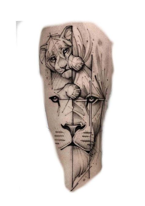 Want to get a lion tattoo but don’t know which design to choose? We gathered for you the 63 best lion tattoos for men and their meanings! Lion And Cub Tattoo, Lion Tattoos For Men, Lioness And Cub Tattoo, Lion Cub Tattoo, Geometric Tattoo Hand, Small Lion Tattoo, Cute Simple Tattoos, Lion Tattoos, Mens Lion Tattoo