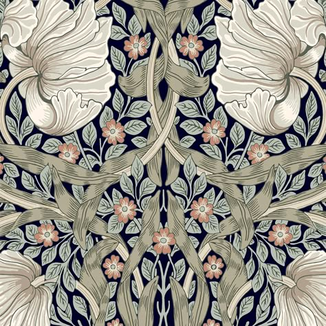 1880s Wallpaper, Pimpernel Wallpaper Bathroom, William Morris Pimpernel Wallpaper, Umber Wallpaper, Studio Mcgee Wallpaper, Wainscoting With Wallpaper, Morris And Co Wallpaper, Pimpernel Wallpaper, Edwardian Decor