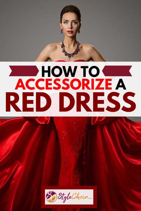 Red Evening Dress Jewelry, Red Sequin Dress Accessories, Jewelry For A Red Dress, Red Gala Dress Accessories, Red Dress And Gold Jewelry, Long Red Dress Accessories, Wine Red Dress Jewelry, Red Dress Accessories Jewelry Classy, Red Strapless Dress Outfit