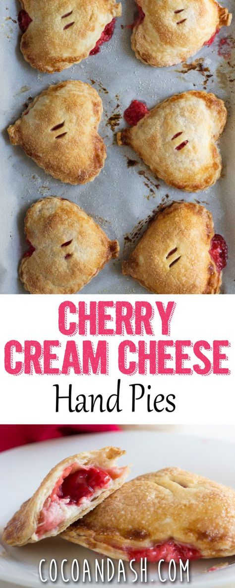 These cherry cream cheese hand pies are the perfect treat or dessert for Valentines day or even school lunches! Cream Cheese Hand Pies, Cheese Hand Pies, Cherry Cream Cheese, Weight Watcher Desserts, Pie Maker, Fried Pies, Cake Mini, Hand Pie, Baking Desserts