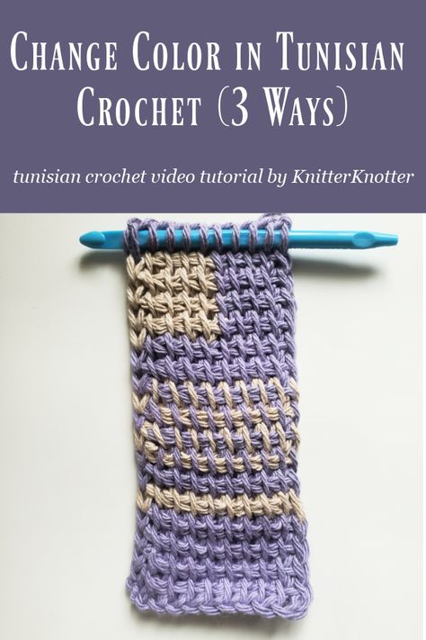 There are 3 ways by which you can change color in Tunisian crochet - at the beginning of a forward pass, at the beginning of a reverse pass, and in the middle of a row. This video tutorial explains all three in detail. The tutorial includes left and right handed videos and explains each step in detail. Tunisian Crochet Corner To Corner, Tunisian Crochet Color Change, Tunisian Reverse Stitch, Lacy Tunisian Crochet Stitches, Tunisian Patterns, Rug Braiding, Tunisian Crochet Free, Tunisian Stitches, Change Colors In Crochet