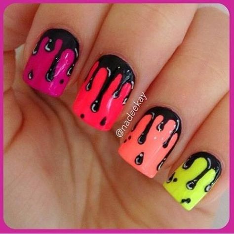 Neon Nail Art, Colorful Nail, Drip Nails, Get Nails, Neon Nails, Cute Nail Art, Nail Polish Designs, Cool Ideas, Fabulous Nails