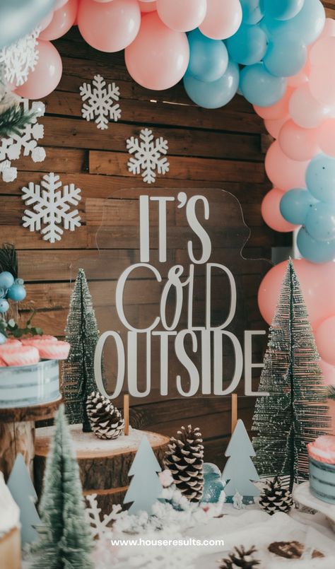 12 DIY Baby It's Cold Outside Baby Shower Ideas - HouseResults Baby It’s Cold Outside Gender Reveal Ideas, Gender Reveal January, Snowflake Gender Reveal Ideas, Baby It's Cold Outside Gender Reveal, Winter Theme Gender Reveal Ideas, Gender Reveal Ideas Winter, Baby Shower Winter Theme, Winter Gender Reveal Ideas, Outside Baby Shower Ideas