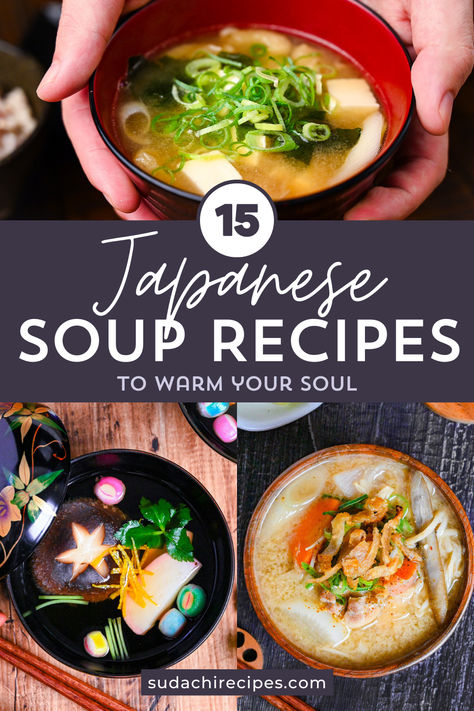 3 pictures of Japanese soups including miso soup, clear soup and chicken miso soup Japanese Soup Recipes, Japanese Soups, Popular Soups, Japanese Miso Soup, Vegetarian Asian, Asian Soup Recipes, Miso Soup Recipe, Soup Ideas, Clear Soup