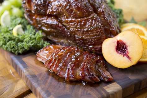 Peach Glazed Ham, Caramel Glaze Recipe, Peach Glaze, Spiral Sliced Ham, Salted Carmel, Peach Preserves, Spiral Ham, Caramel Glaze, The Lunchbox