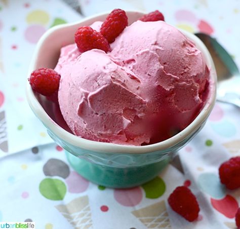 This Raspberry Sherbet recipe is as easy as 1-2-3, and so yummy! My family lives on the edge of the city (our little Urban Bliss), surrounded by gorgeous fruit and vegetable farms, alpaca farms, wineries and vineyards galore, and beautiful rolling hillsides. One of our favorite things to do is to go berry picking at... Raspberry Ice Cream Recipe, Chocolate Frozen Yogurt, Chocolate Covered Blueberries, Sherbet Recipes, Raspberry Sherbet, Raspberry Rhubarb, Peach Melba, Raspberry Ice Cream, Raspberry Coconut