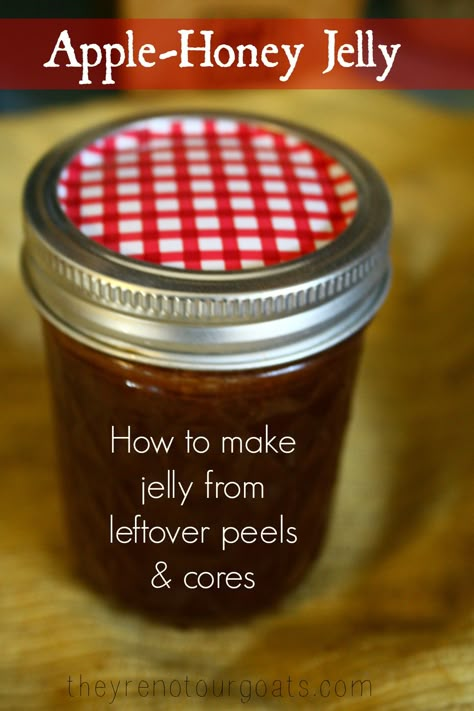 Apple-honey jelly, made from only peels and cores, with no added pectin or sugar. Just 3 ingredients, this is a great way to make sure nothing goes to waste. Apple Scrap Jelly, Honey Jelly, Homemade Jams, Apple Honey, How To Make Jelly, Canning Fruit, Apple Core, Apple Jelly, Canning Jam