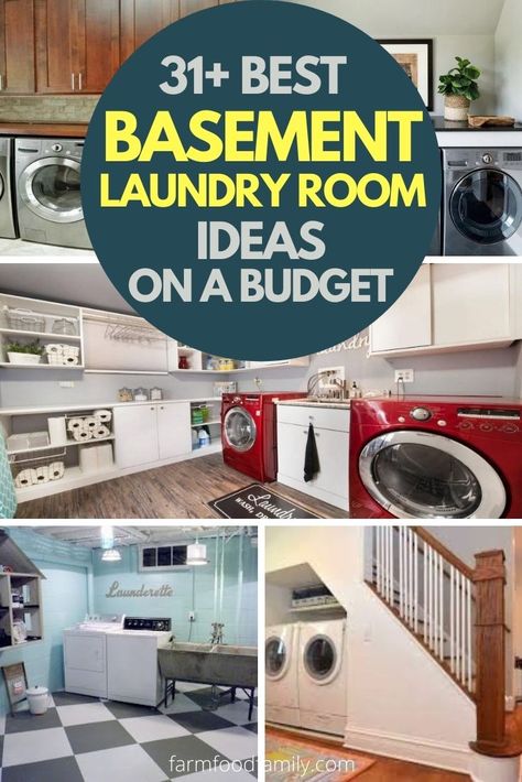 31+ Basement Laundry Room Makeover Ideas On a Budget 2021 Unfinished Laundry Room Basement, Laundry Room Basement Makeover, Unfinished Laundry Room Makeover, Laundry Room In Basement, Basement Laundry Room Ideas Unfinished, Cheap Laundry Room Makeover, Unfinished Laundry Room, Laundry Room On A Budget, Unfinished Basement Laundry