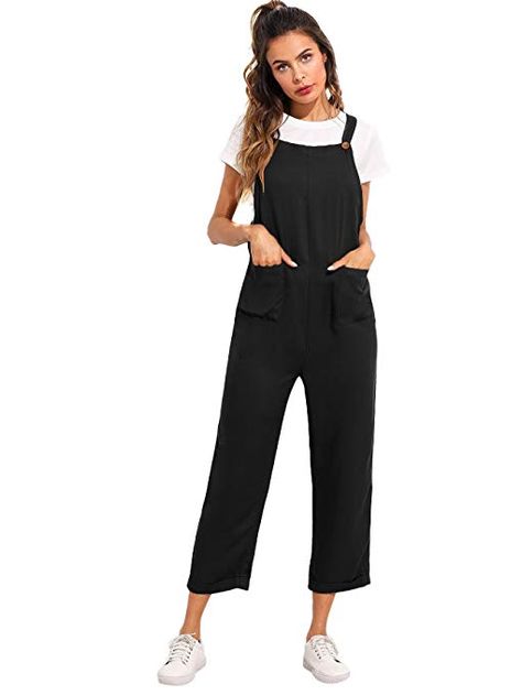 Amazon.com: Verdusa Women's Sleeveless Straps Pockets Plaid Culotte Jumpsuit Overalls: Clothing Summer Jumpsuit Casual, Cold Shoulder Jumpsuit, Jumpsuit Overalls, Straps Jumpsuit, Pocket Jumpsuit, Black Overalls, Culotte Jumpsuit, Jumpsuit Outfit, Jumpsuit Summer