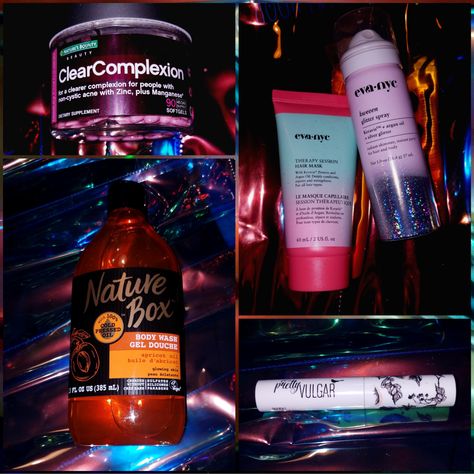 My complimentary Influenster Galentine's VoxBox 2019! Includes Eva NYC Kweeen Glitter Spray and Therapy Session Hair Mask, Pretty Vulgar Faux Reals Extreme Volume Mascara, Nature Box Body Wash With 100% Cold Pressed Oil, and Natures Bounty Clear Complexion Beauty Gels! I'm so thrilled with these products! Natures Bounty, Eva Nyc, Cold Pressed Oil, Glitter Spray, Clear Complexion, Volume Mascara, Cold Pressed, Hair Mask, Body Wash