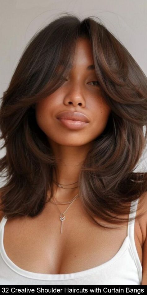 Medium Layered Bob With Curtain Bangs, Medium Hair Cuts With Curtain Bangs, 90s Shoulder Length Hair, Curtain Bangs Shoulder Length Hair, Pretty Haircuts, Money Hair, Shoulder Haircut, 2024 Hairstyles, Chop Chop